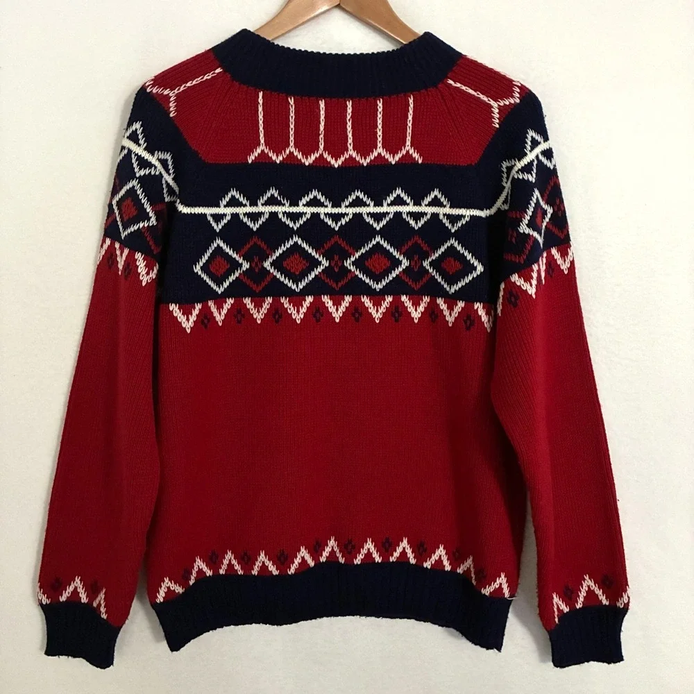 Vtg 70s JC Pennys Sweater Men L Crewneck Fair Isle Geometric Gorpcore Ski Winter